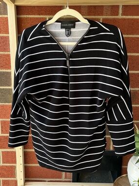 Frank Lyman Half Zip Striped Blouse‎ Top Women's 8 Embellished Glam
Zipper